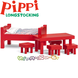 Micki Pippi Дървен комплект за обзавеждане Леглото и масата на Пипи